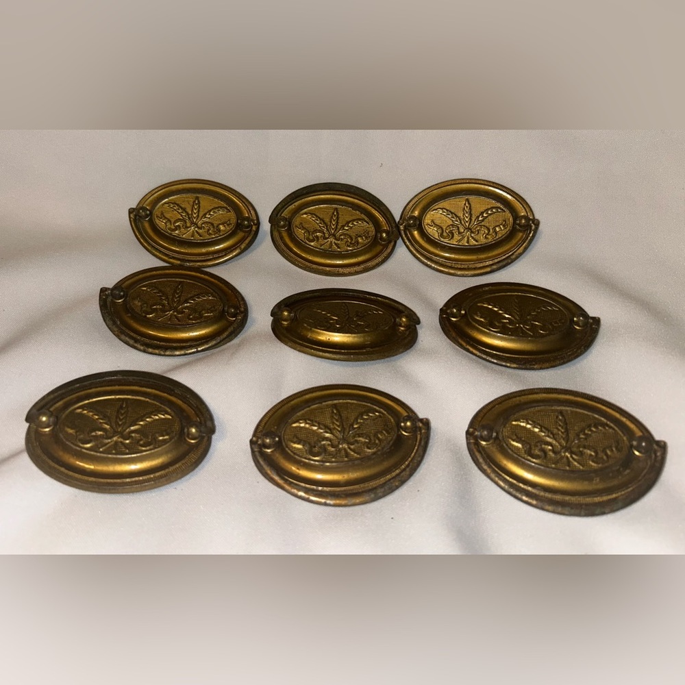 Vintage Brass Drawer Pulls Set of 9